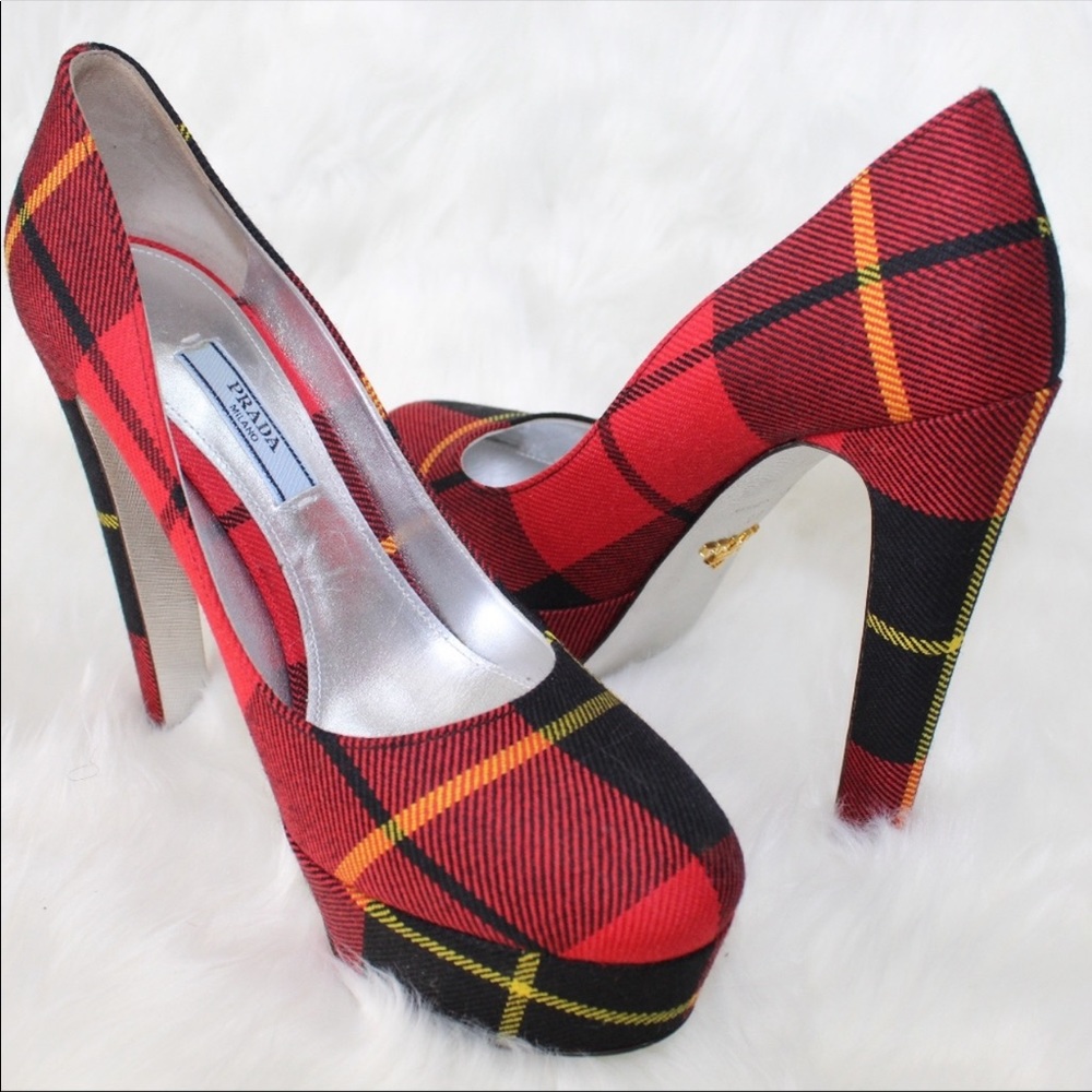 Holiday Prada Never Worn Plaid Stacked Heel